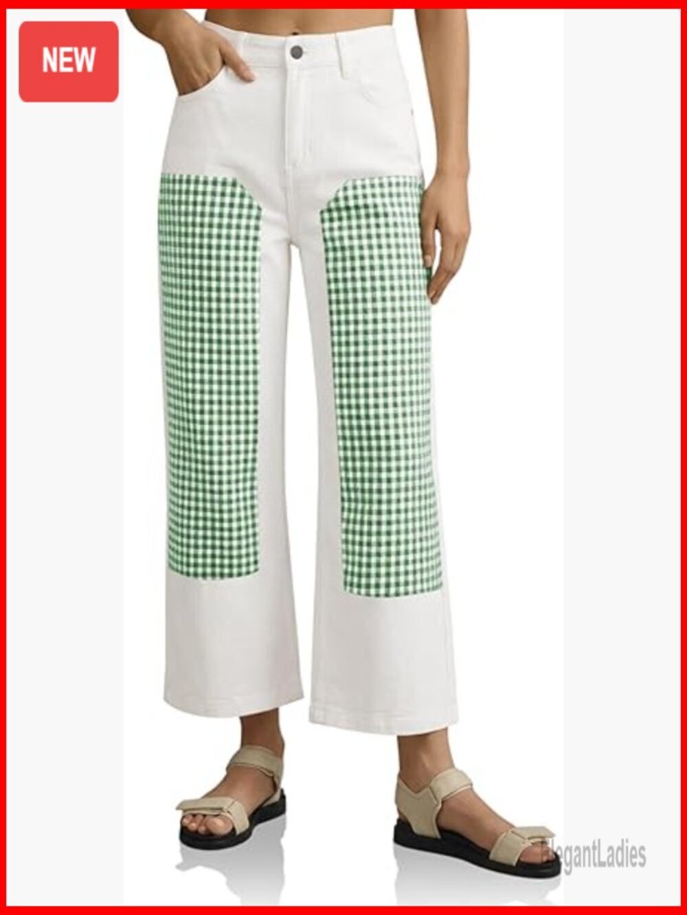 Cropped High Waisted Straight Leg Denim Jeans with Patchwork Pockets